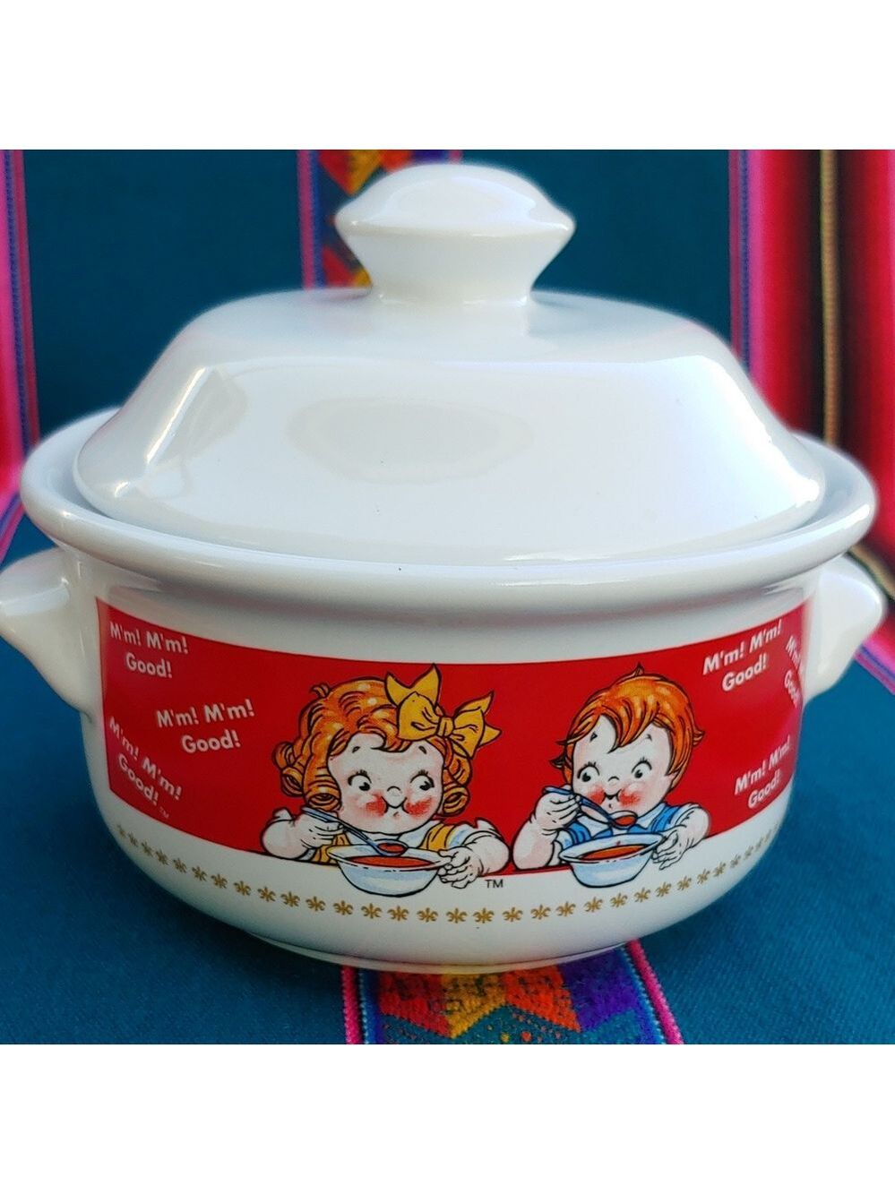Campbell's 1998 Vintage White and Red Ceramic Soup Bowl with Lid